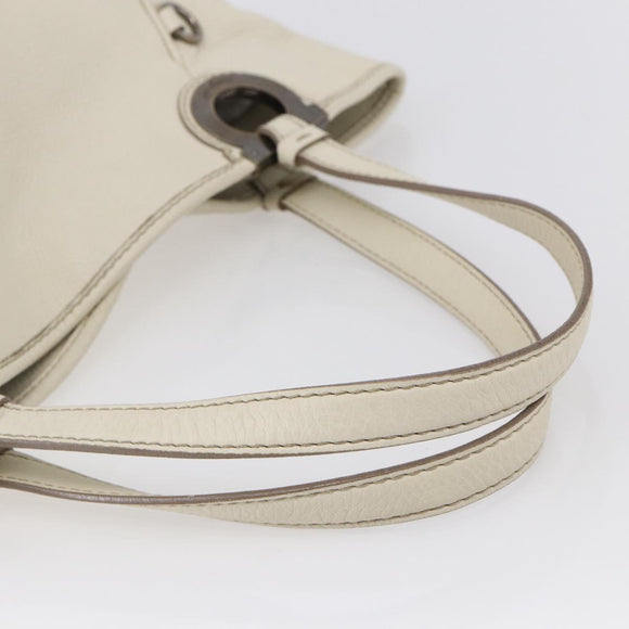 Salvatore Ferragamo Tote Bag Leather White Silver Auth bs30640