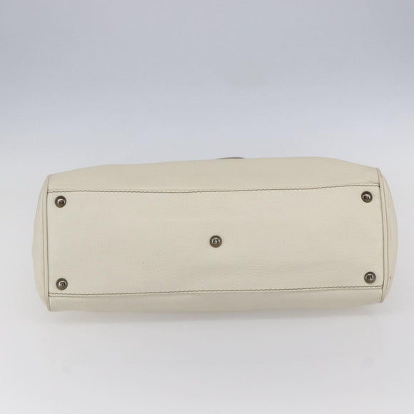 Salvatore Ferragamo Tote Bag Leather White Silver Auth bs30640