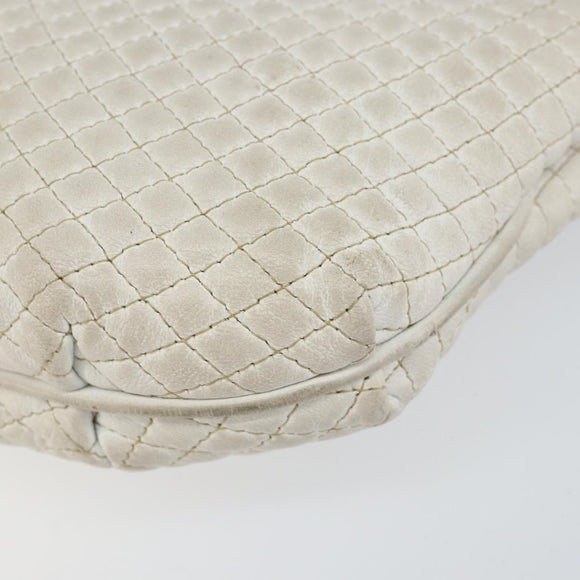 BALLY Chain Shoulder Bag Leather White Gold Auth bs30645