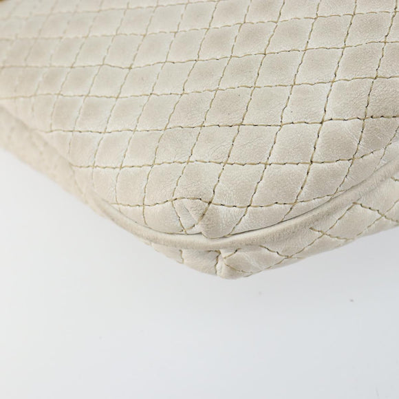 BALLY Chain Shoulder Bag Leather White Gold Auth bs30645