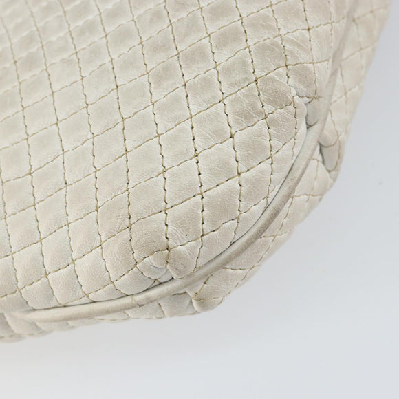 BALLY Chain Shoulder Bag Leather White Gold Auth bs30645