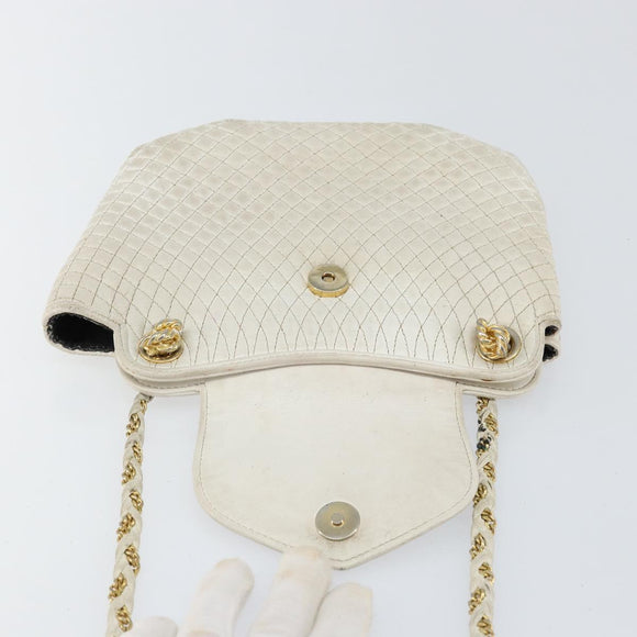 BALLY Chain Shoulder Bag Leather White Gold Auth bs30645