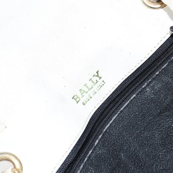 BALLY Chain Shoulder Bag Leather White Gold Auth bs30645