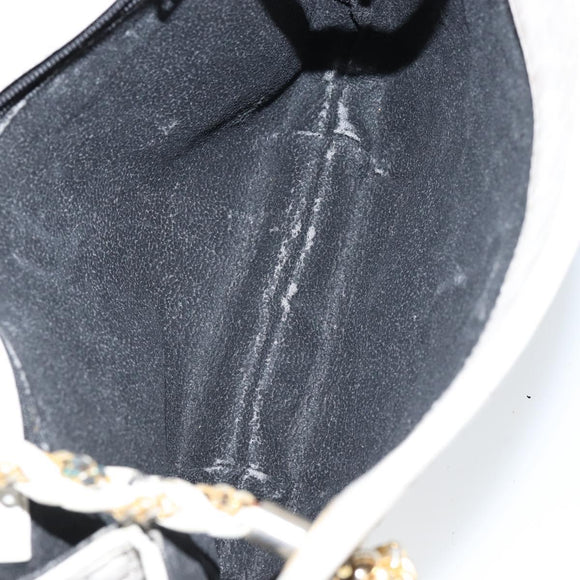 BALLY Chain Shoulder Bag Leather White Gold Auth bs30645