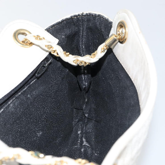 BALLY Chain Shoulder Bag Leather White Gold Auth bs30645