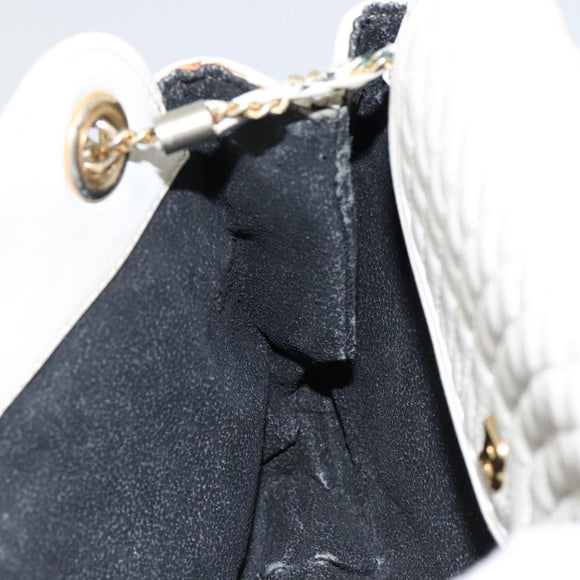 BALLY Chain Shoulder Bag Leather White Gold Auth bs30645