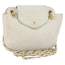 BALLY Chain Shoulder Bag Leather White Gold Auth bs30645-1