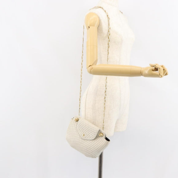 BALLY Chain Shoulder Bag Leather White Gold Auth bs30645