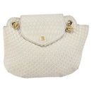 BALLY Chain Shoulder Bag Leather White Gold Auth bs30645-13