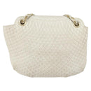 BALLY Chain Shoulder Bag Leather White Gold Auth bs30645-2