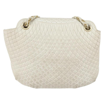 BALLY Chain Shoulder Bag Leather White Gold Auth bs30645 - 0