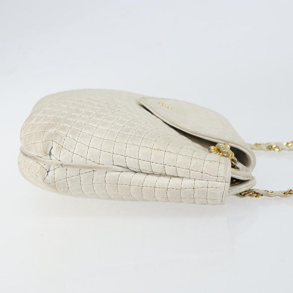 BALLY Chain Shoulder Bag Leather White Gold Auth bs30645