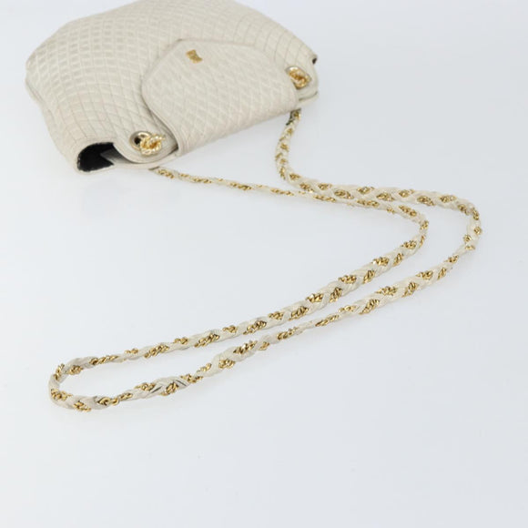 BALLY Chain Shoulder Bag Leather White Gold Auth bs30645