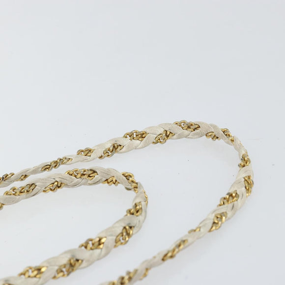 BALLY Chain Shoulder Bag Leather White Gold Auth bs30645