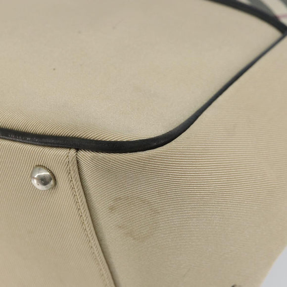 BURBERRY Nova Check Hand Bag Canvas Beige Silver Auth bs30646