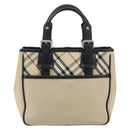 BURBERRY Nova Check Hand Bag Canvas Beige Silver Auth bs30646-2