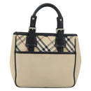 BURBERRY Nova Check Hand Bag Canvas Beige Silver Auth bs30646-3
