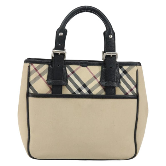 BURBERRY Nova Check Hand Bag Canvas Beige Silver Auth bs30646
