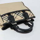 BURBERRY Nova Check Hand Bag Canvas Beige Silver Auth bs30646-6