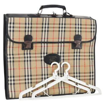 Burberrys Nova Check Garment Cover Canvas Leather Beige Gold Auth bs30652