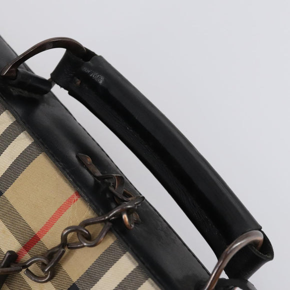 Burberrys Nova Check Garment Cover Canvas Leather Beige Gold Auth bs30652