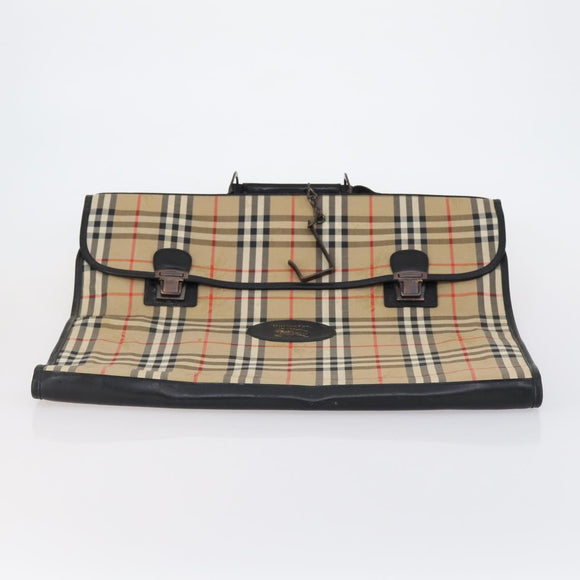 Burberrys Nova Check Garment Cover Canvas Leather Beige Gold Auth bs30652