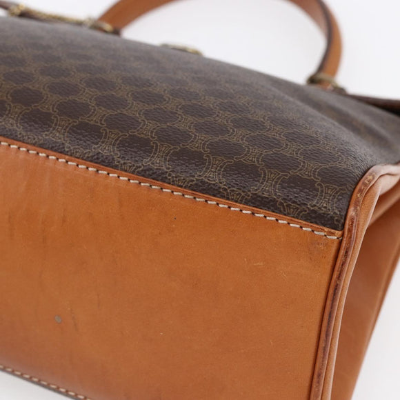 CELINE Macadam Canvas Handtasche PVC Leder Braun Gold Auth bs30654