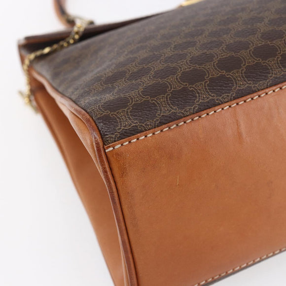 CELINE Macadam Canvas Handtasche PVC Leder Braun Gold Auth bs30654