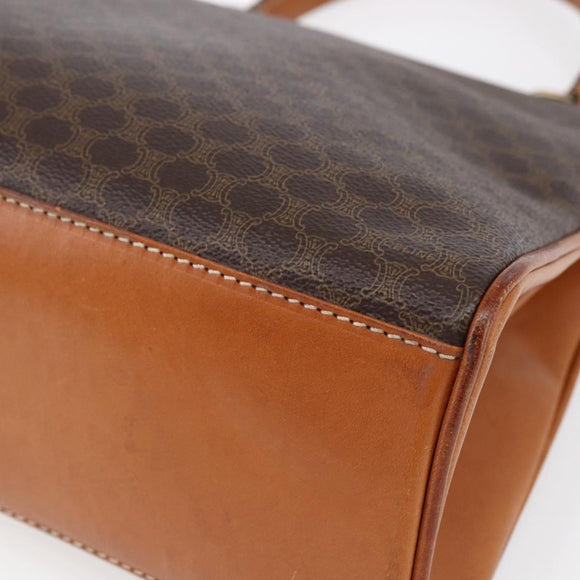 CELINE Macadam Canvas Handtasche PVC Leder Braun Gold Auth bs30654