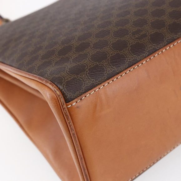 CELINE Macadam Canvas Handtasche PVC Leder Braun Gold Auth bs30654