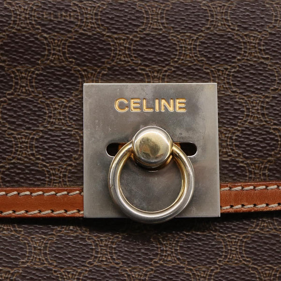 CELINE Macadam Canvas Handtasche PVC Leder Braun Gold Auth bs30654