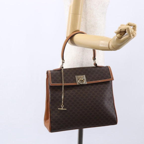 CELINE Macadam Canvas Hand Bag PVC Leather Brown Gold Auth bs30654
