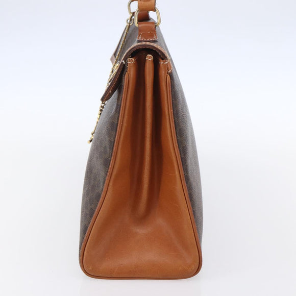 CELINE Macadam Canvas Handtasche PVC Leder Braun Gold Auth bs30654