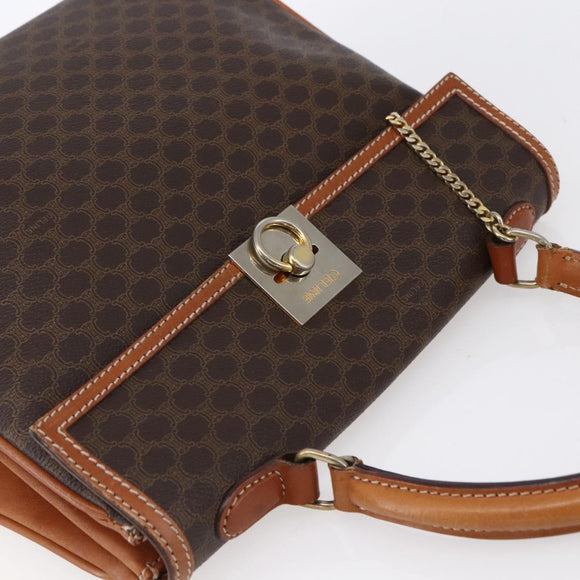 CELINE Macadam Canvas Handtasche PVC Leder Braun Gold Auth bs30654