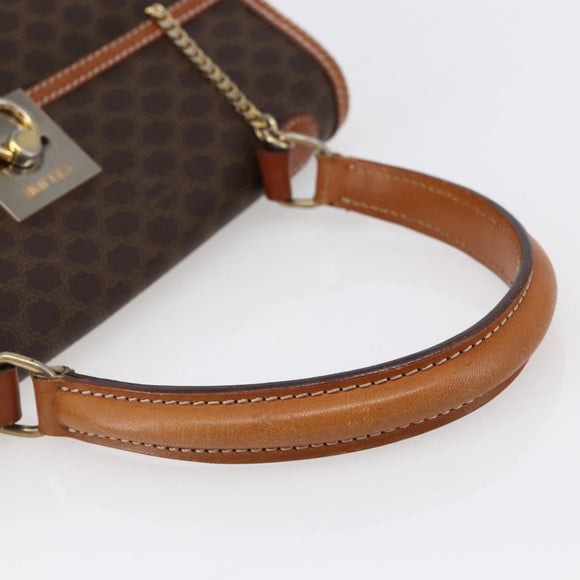 CELINE Macadam Canvas Handtasche PVC Leder Braun Gold Auth bs30654