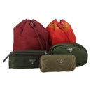 PRADA Pouch Nylon 5 Set Red Khaki Auth bs30659-1