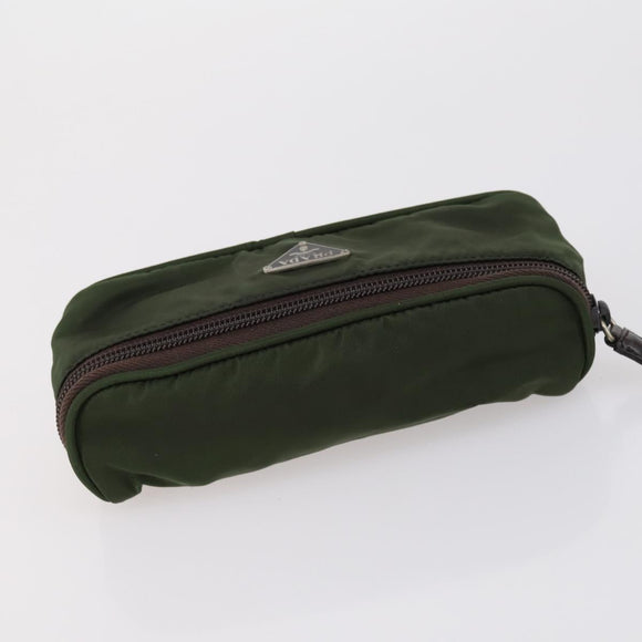 PRADA Pouch Nylon 5 Set Red Khaki Auth bs30659