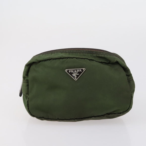 PRADA Pouch Nylon 5 Set Red Khaki Auth bs30659