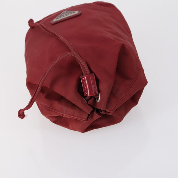 PRADA Pouch Nylon 5 Set Red Khaki Auth bs30659