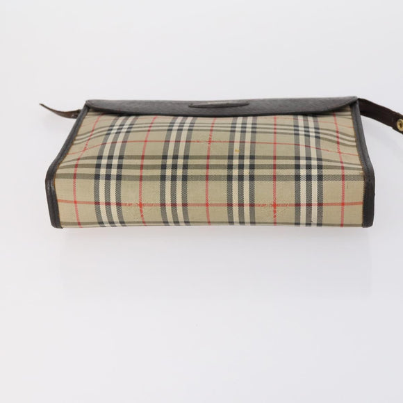 Burberrys Nova Check Clutch Bag Canvas Leather 5 Set Beige Black Auth bs30660