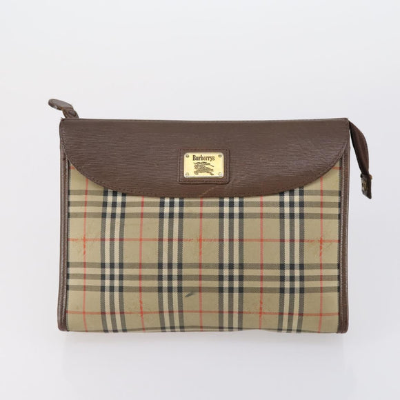 Burberrys Nova Check Clutch Bag Canvas Leather 5 Set Beige Black Auth bs30660