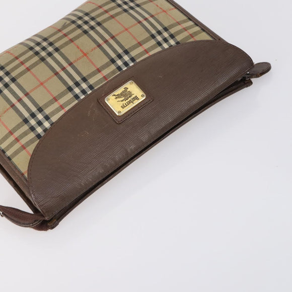 Burberrys Nova Check Clutch Bag Canvas Leather 5 Set Beige Black Auth bs30660