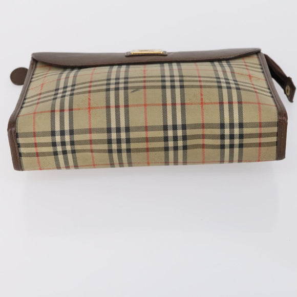Burberrys Nova Check Clutch Bag Canvas Leather 5 Set Beige Black Auth bs30660