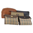 Burberrys Nova Check Clutch Bag Canvas Leather 5 Set Beige Black Auth bs30660-1