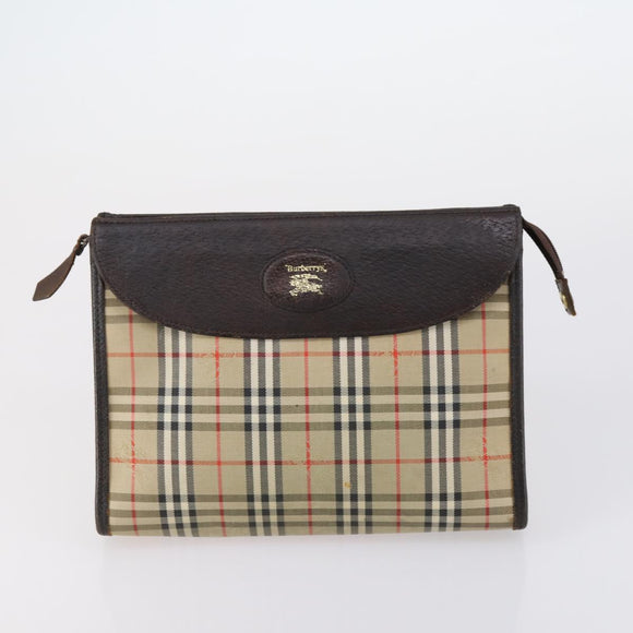 Burberrys Nova Check Clutch Bag Canvas Leather 5 Set Beige Black Auth bs30660