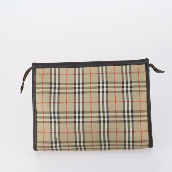 Burberrys Nova Check Clutch Bag Canvas Leather 5 Set Beige Black Auth bs30660