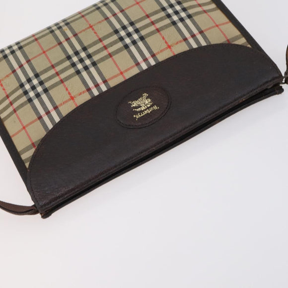Burberrys Nova Check Clutch Bag Canvas Leather 5 Set Beige Black Auth bs30660