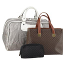 CELINE Macadam Canvas Hand Bag Coated Canvas 3 Set Brown Black Auth bs30666-1