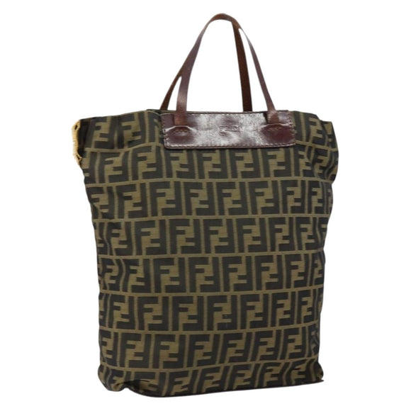 FENDI Zucca Canvas Hand Bag Black Brown Auth bs30706