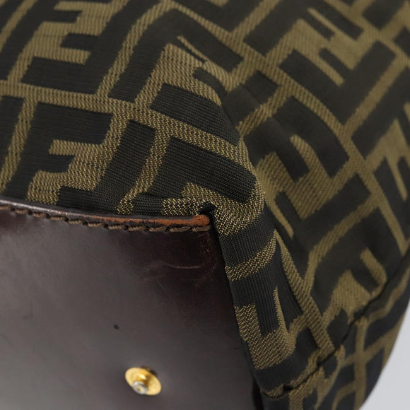 FENDI Zucca Canvas Hand Bag Black Brown Auth bs30706